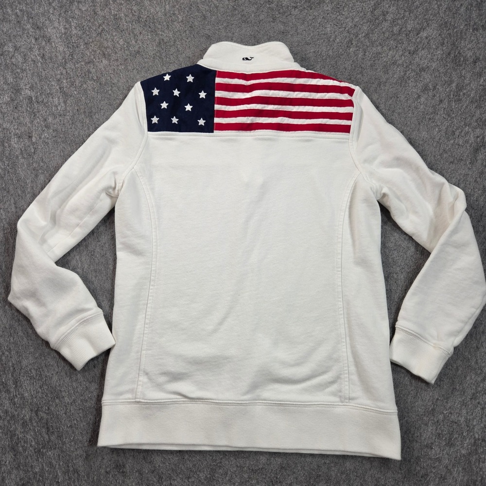 Vineyard Vines 1/4 Zip Pullover Sweatshirt Womens XXS White American Flag 2K0490